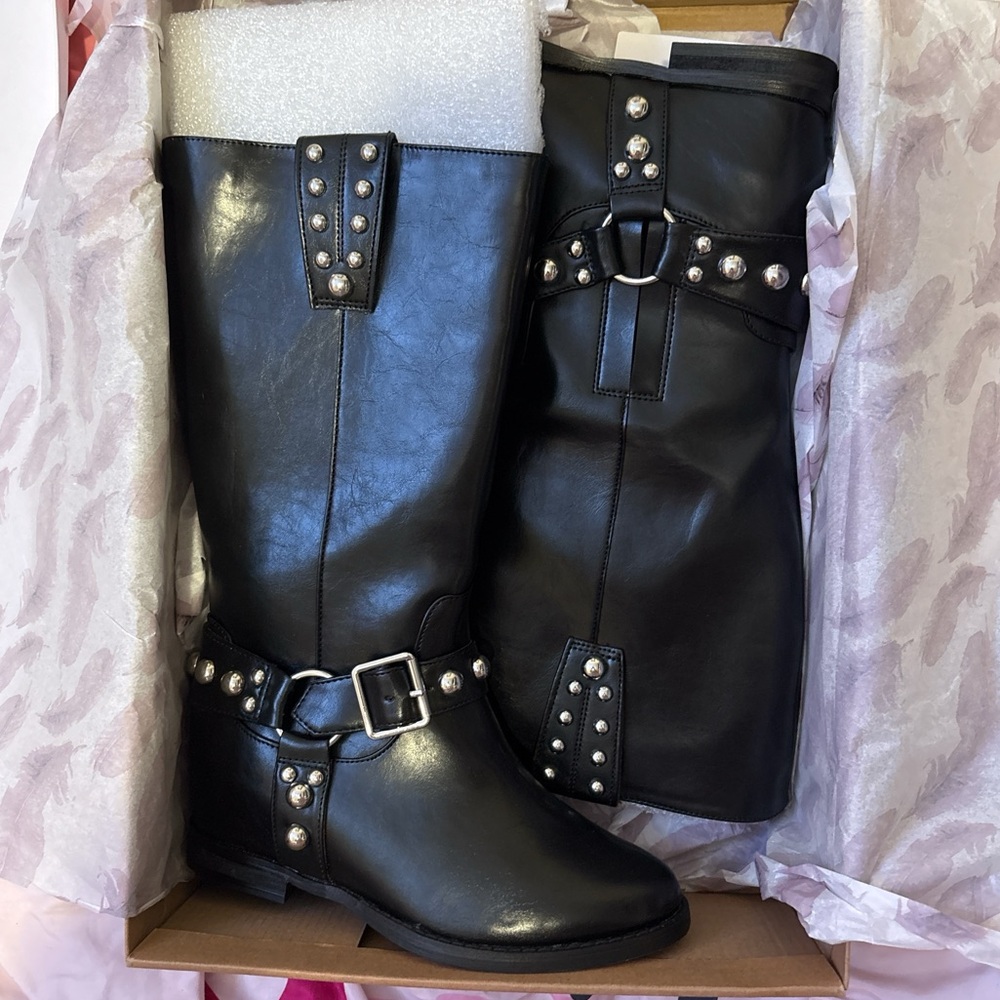NIB Black Studded Faux Leather Boots